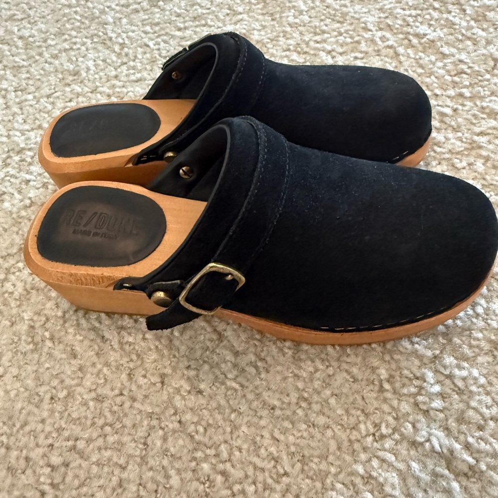 Re/Done Black Suede Clogs
